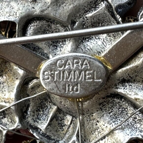 Cara Stimmel Ltd Brooch Frog Ladybug Beads Floral Silver Tone Signed 2.75" VTG - Picture 3 of 7